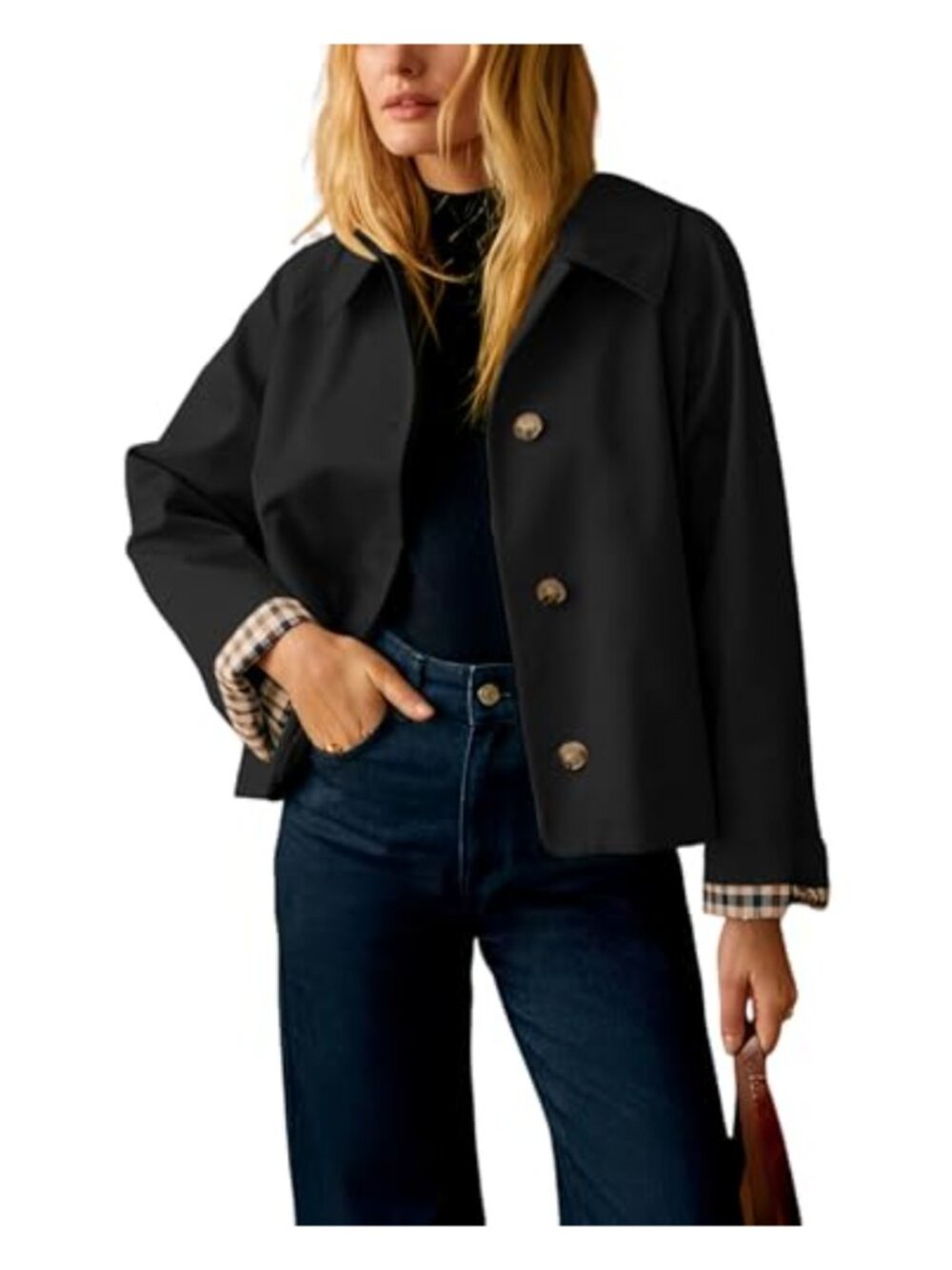 Womens Cropped Trench Coat Polyester Casual Outerwear Jacket
